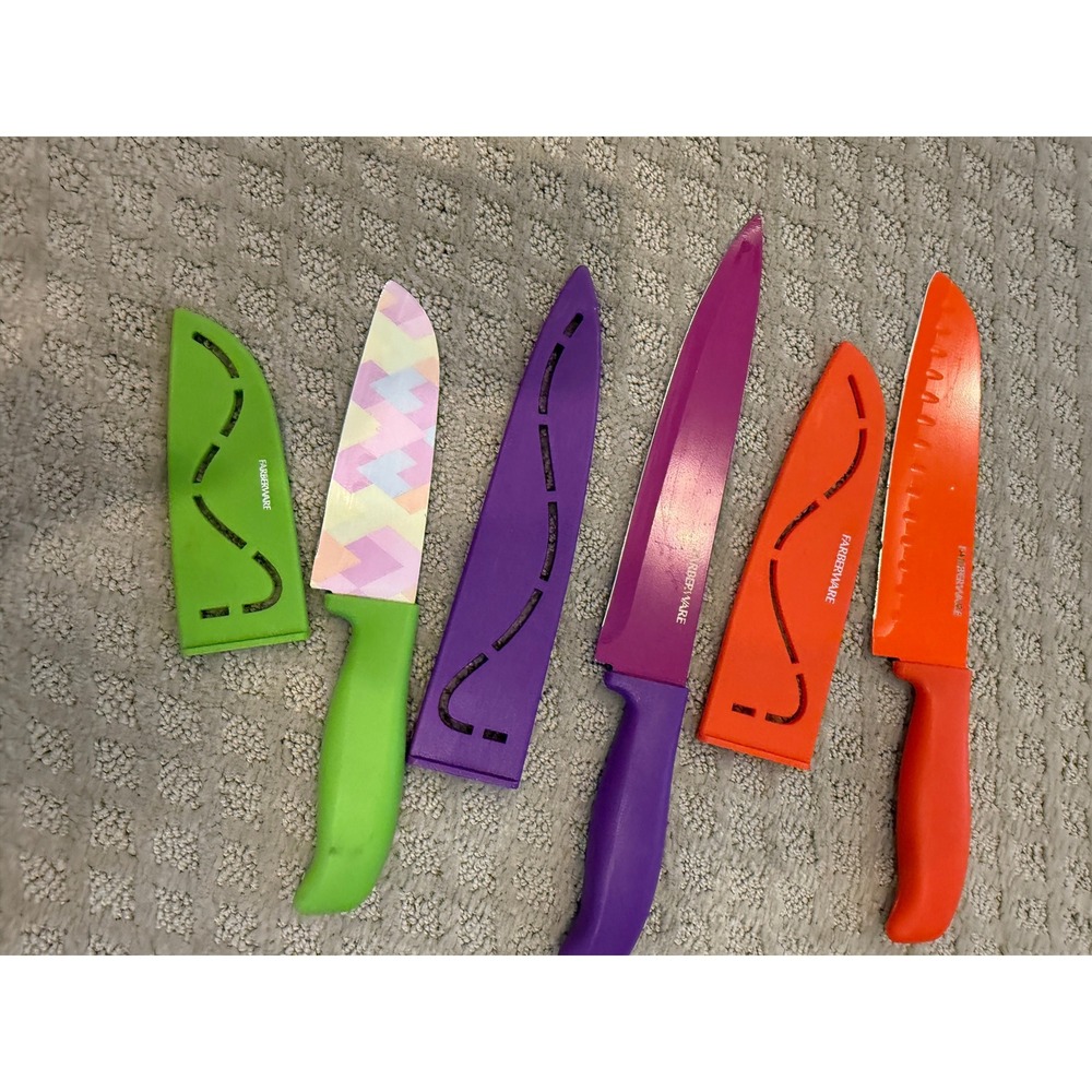 Farberware Color Knife Set With Sheaths Covers Kitchen Knives  Purple‎ Orange